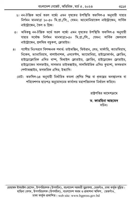 পরিবেশ সংরক্ষণ বিধিমালা, ২০২৩ তফসিল — পৃষ্ঠা ১০৭