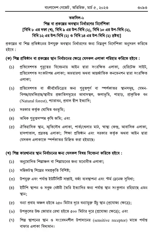 পরিবেশ সংরক্ষণ বিধিমালা, ২০২৩ তফসিল — পৃষ্ঠা ৮৫